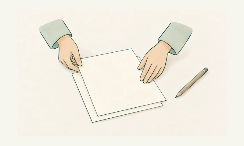 白紙の資料を整える手元を描いた確認準備のイメージ