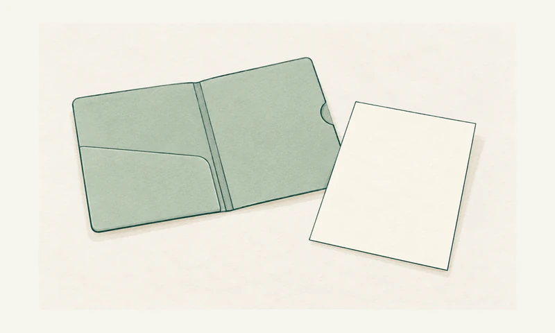 開いた書類ケースと白紙を描いた情報整理のイメージ