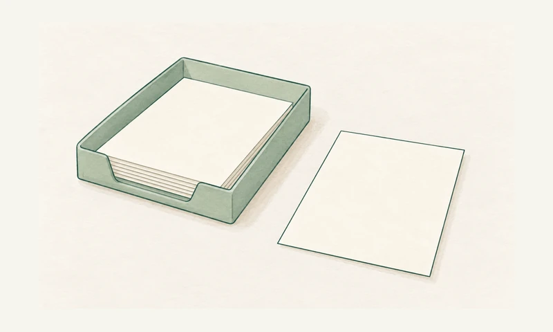 無地の紙をまとめたトレーを描いた資料整理のイメージ