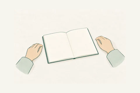 白紙のノートに手を添える相談準備のイメージ